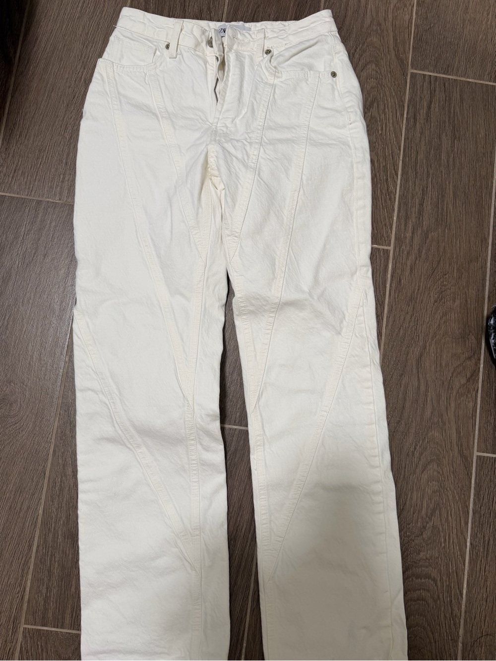 Zara Cream High-Waist Panel Detail Jeans